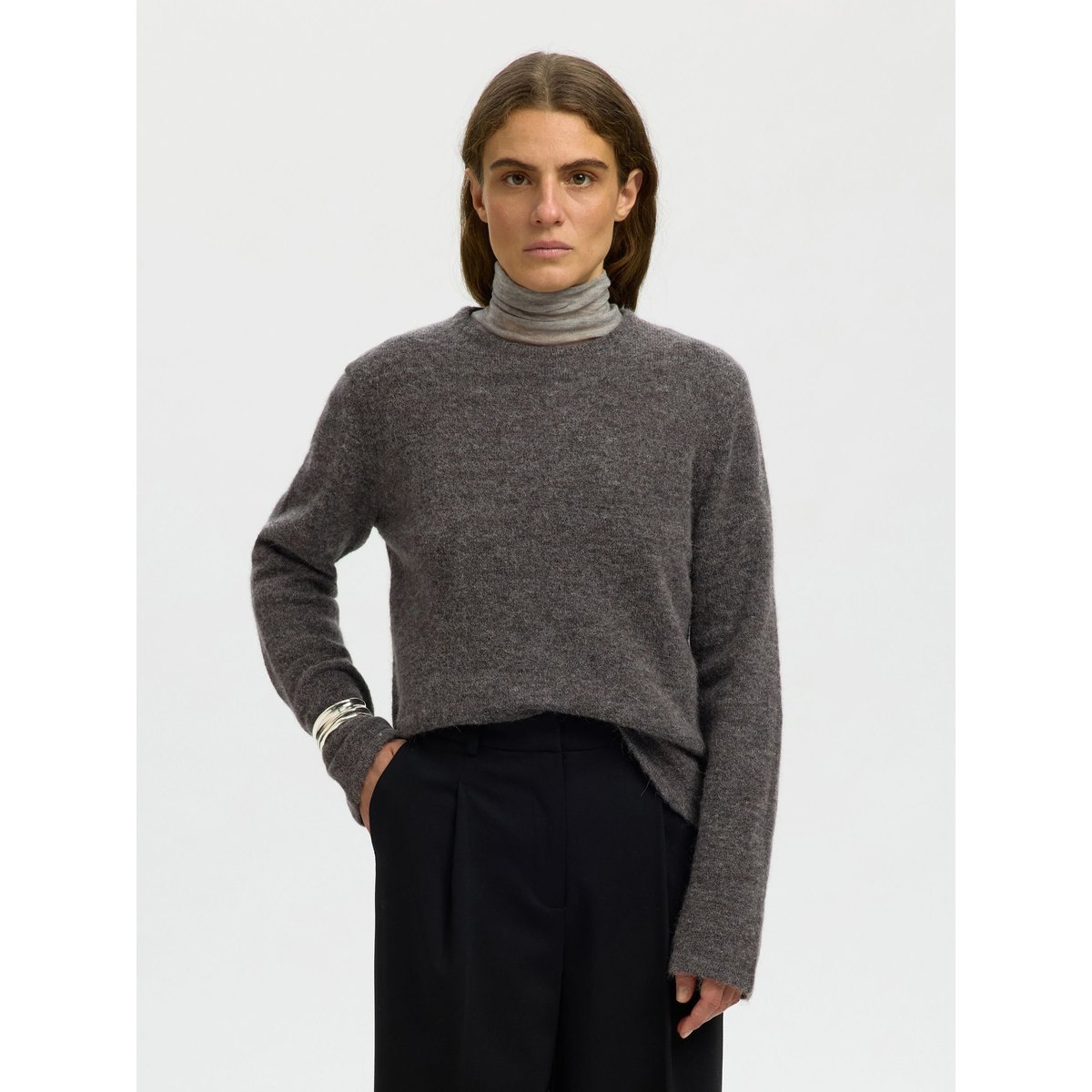 Pull En Maille gris - medium grey melange1, SELECTED