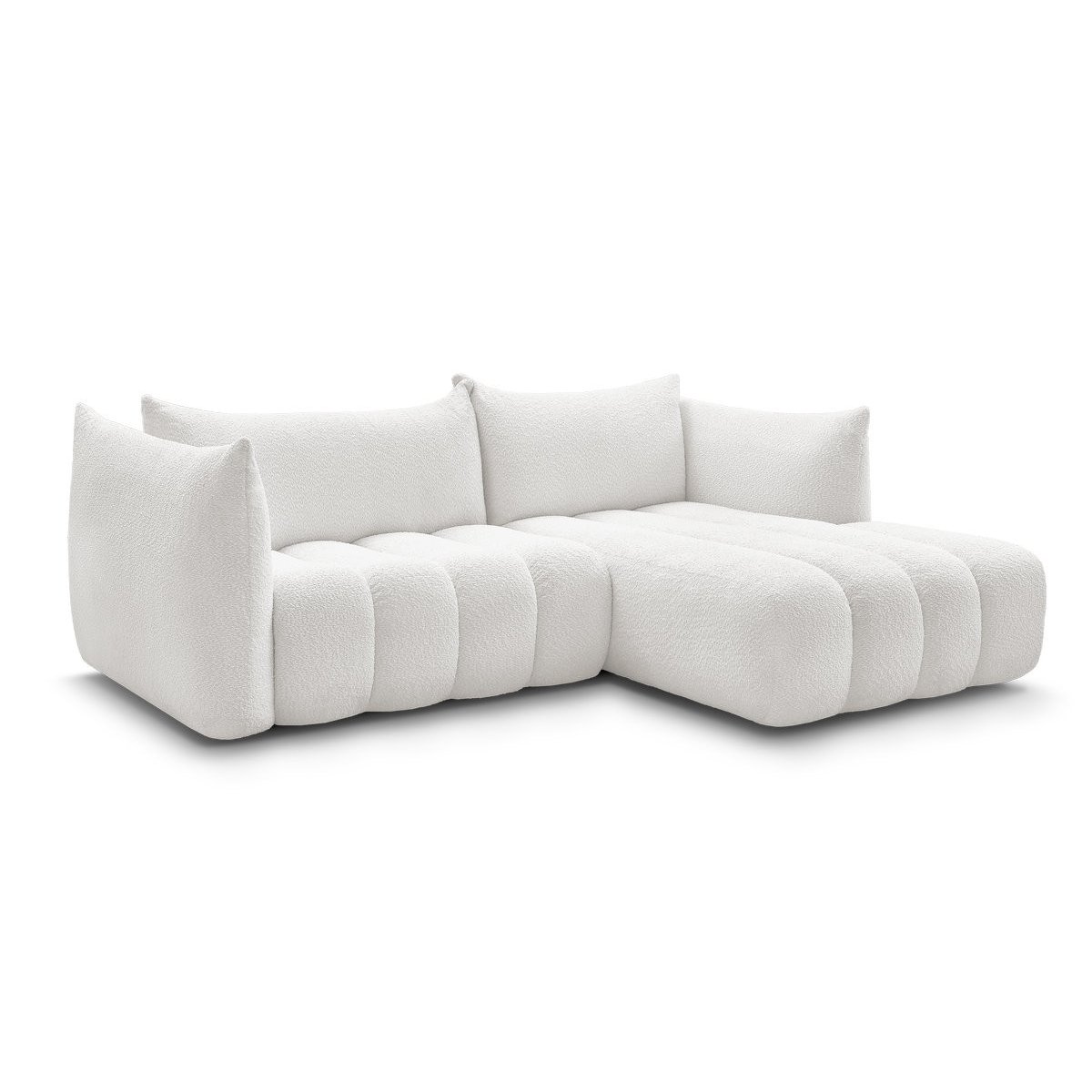 Canapé d'angle fixe 3 places en tissu bouclette, AZRA blanc, BOBOCHIC
