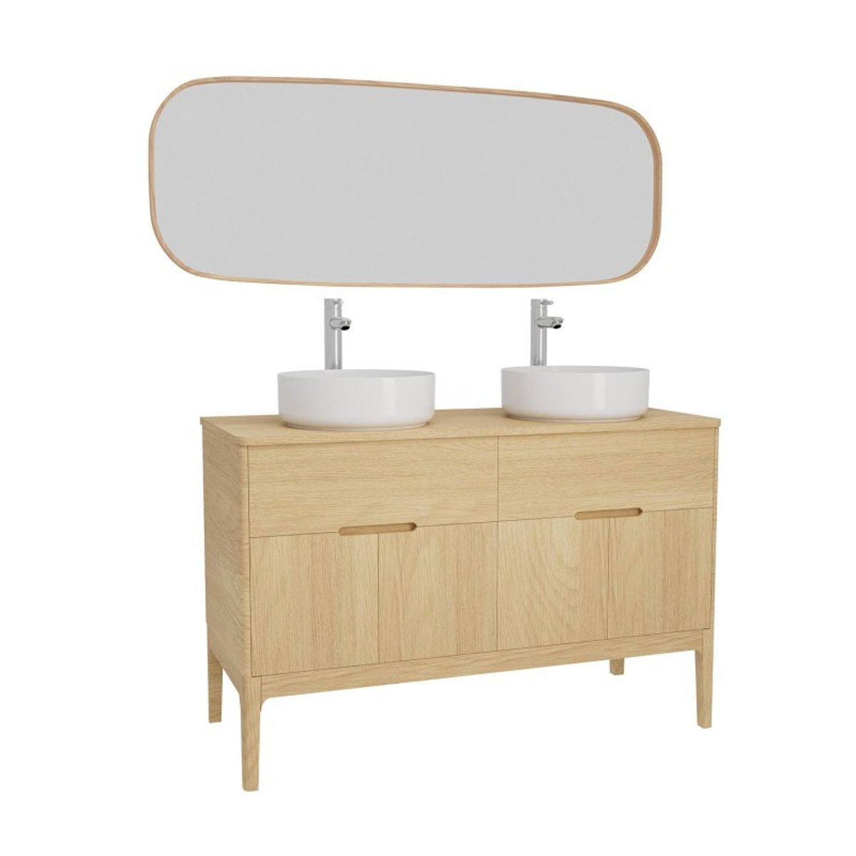 Ensemble meuble double vasque 120cm + vasque + robinet + miroir ALASKA chêne - mdf - mat, MOB IN