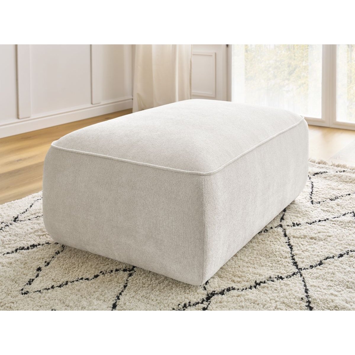 Pouf tissu texturé, ZEPHYR blanc, BOBOCHIC