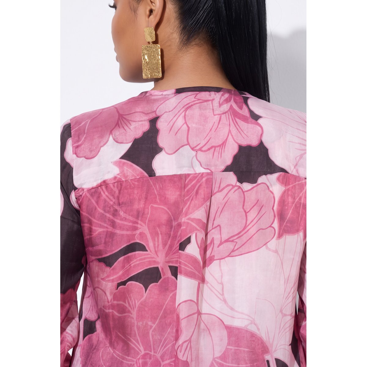 Robe en cupro mélangé, motif grandes fleurs prune foncé, ULLA POPKEN