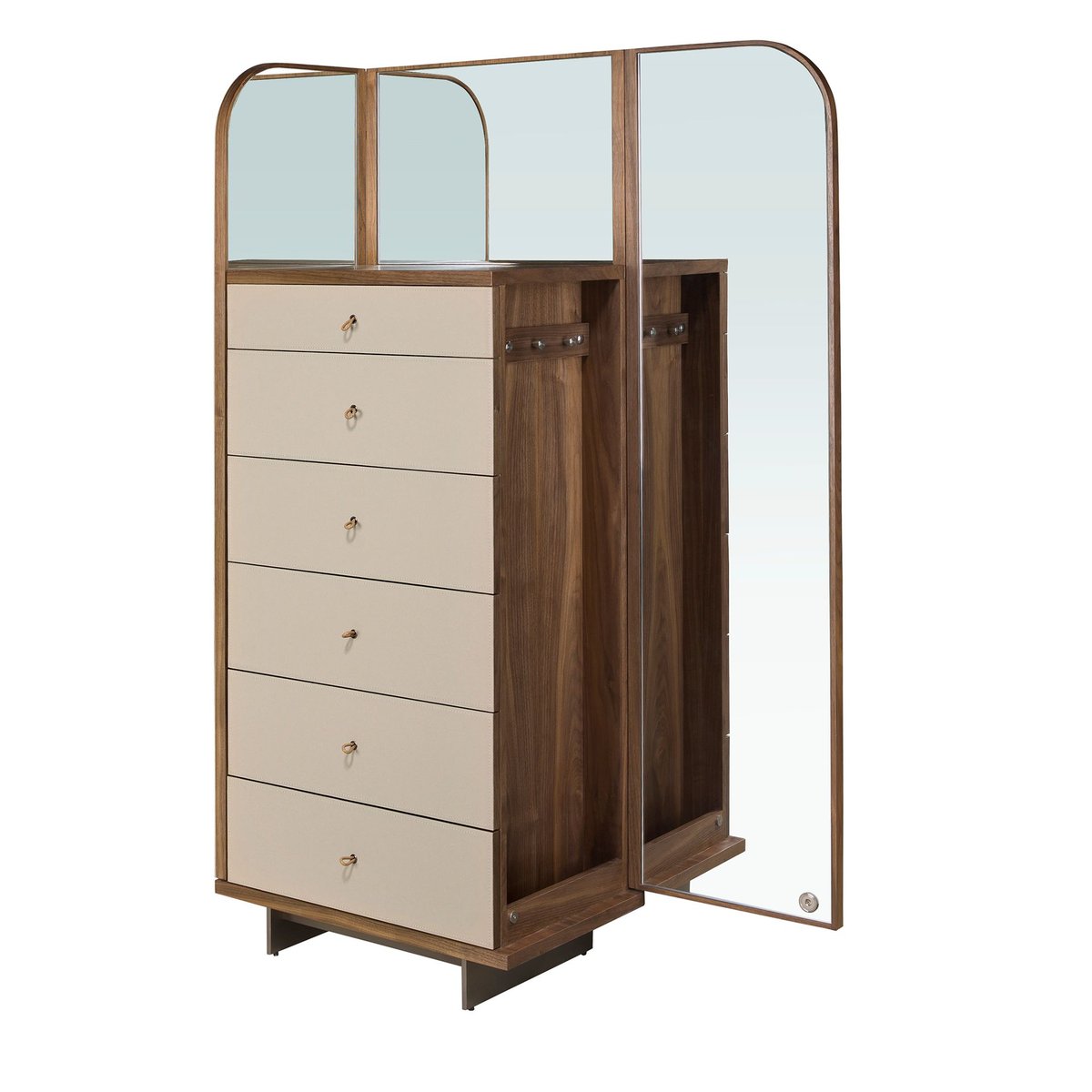 Commode en similicuir, noyer et acier poli avec miroir vison | noyer | acier, ANGEL CERDA
