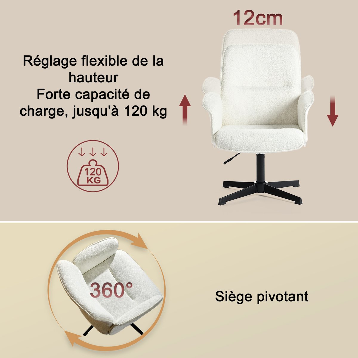 Ensemble de bureau d’angle rotatif avec portes rotin et chaise de bureau, DICCPERNTHOMASINAB blanc, MEUBLES COSY