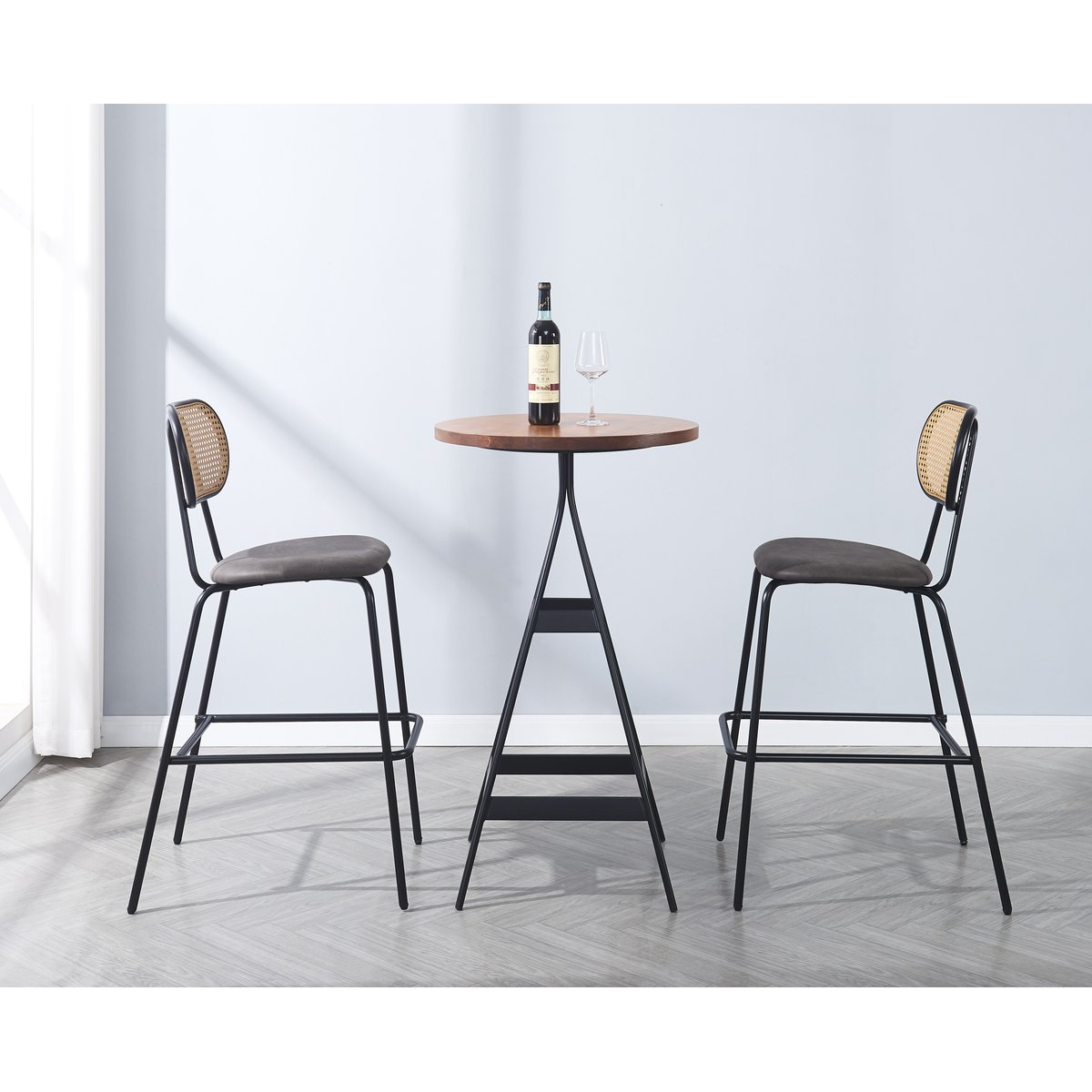 Lot de 2 tabourets de bar en cannage OREBRO noir, NORDLYS