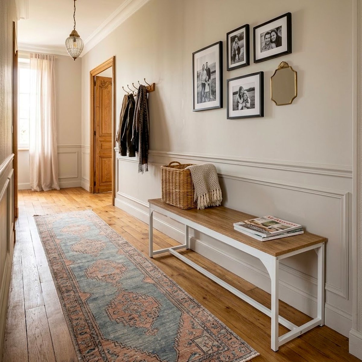 Banc en bois et métal blanc 120x35x46cm blanc, WADIGA