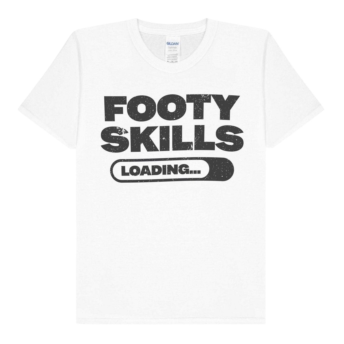 T-shirt manches courtes motif/style texte FOOTY SKILLS LOADING blanc, GILDAN