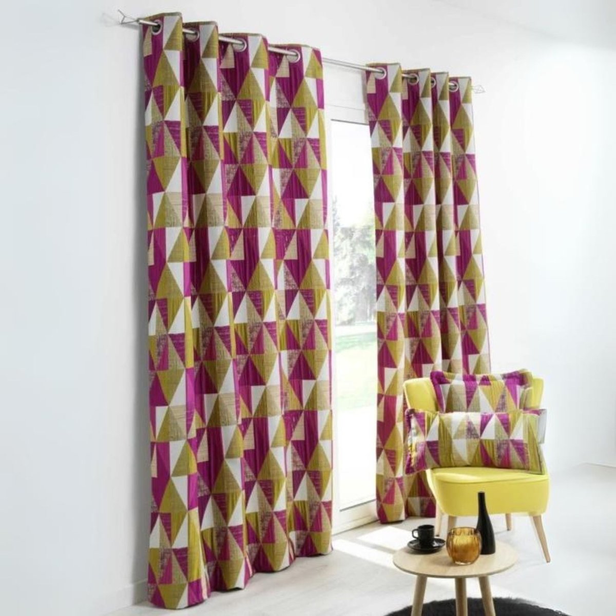 Rideau design à motifs triangulaires rose blush, HOME MAISON