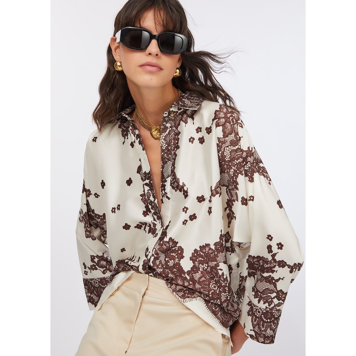 Chemise en sergé imprimé marron, LIU JO