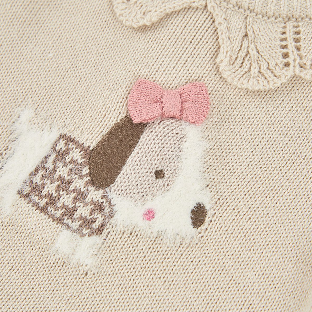 Robe bébé avec broderie de petit chien beige, BOBOLI