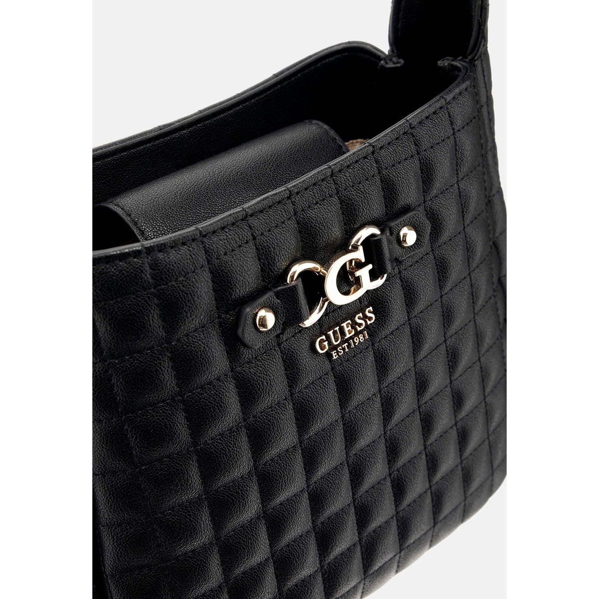 Sac Hobo Nadira Surpiqué noir, GUESS