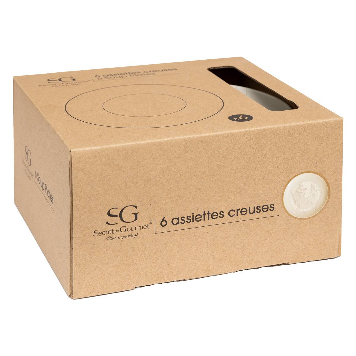 Lot de 6 assiettes creuses en céramique ELSA blanc, SECRET DE GOURMET