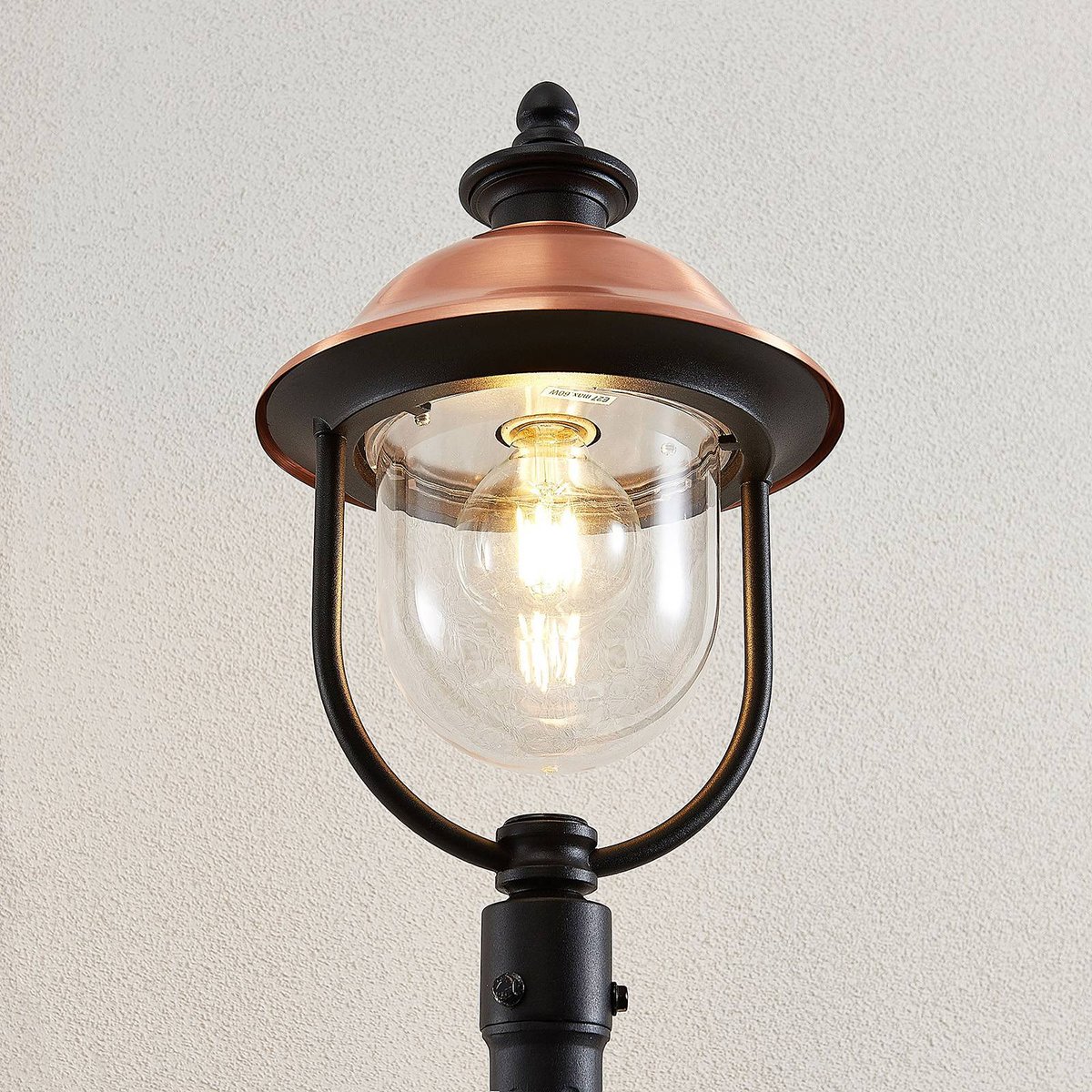 Lampadaire extérieur en aluminium vintage noir, cuivre, LINDBY