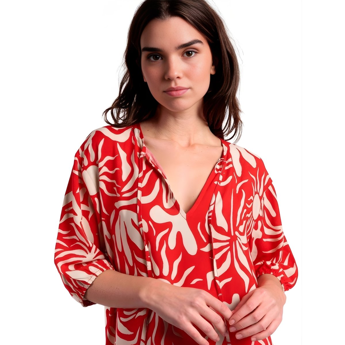 Robe estivale manches trois-quarts Sun Summer rouge, ADMAS