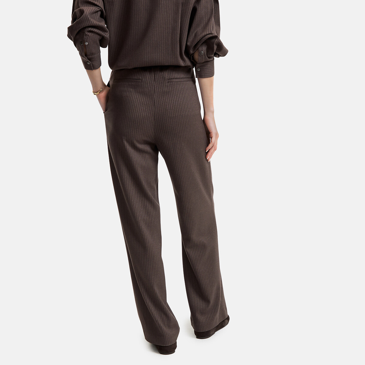 Pantalon large à rayures à taille élastiquée rayé marron, LA REDOUTE COLLECTIONS