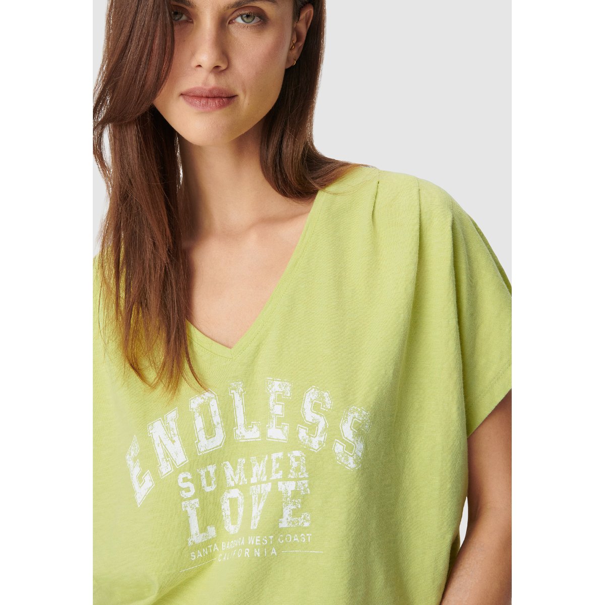 Tee-shirt col V à message vert clair, IKKS