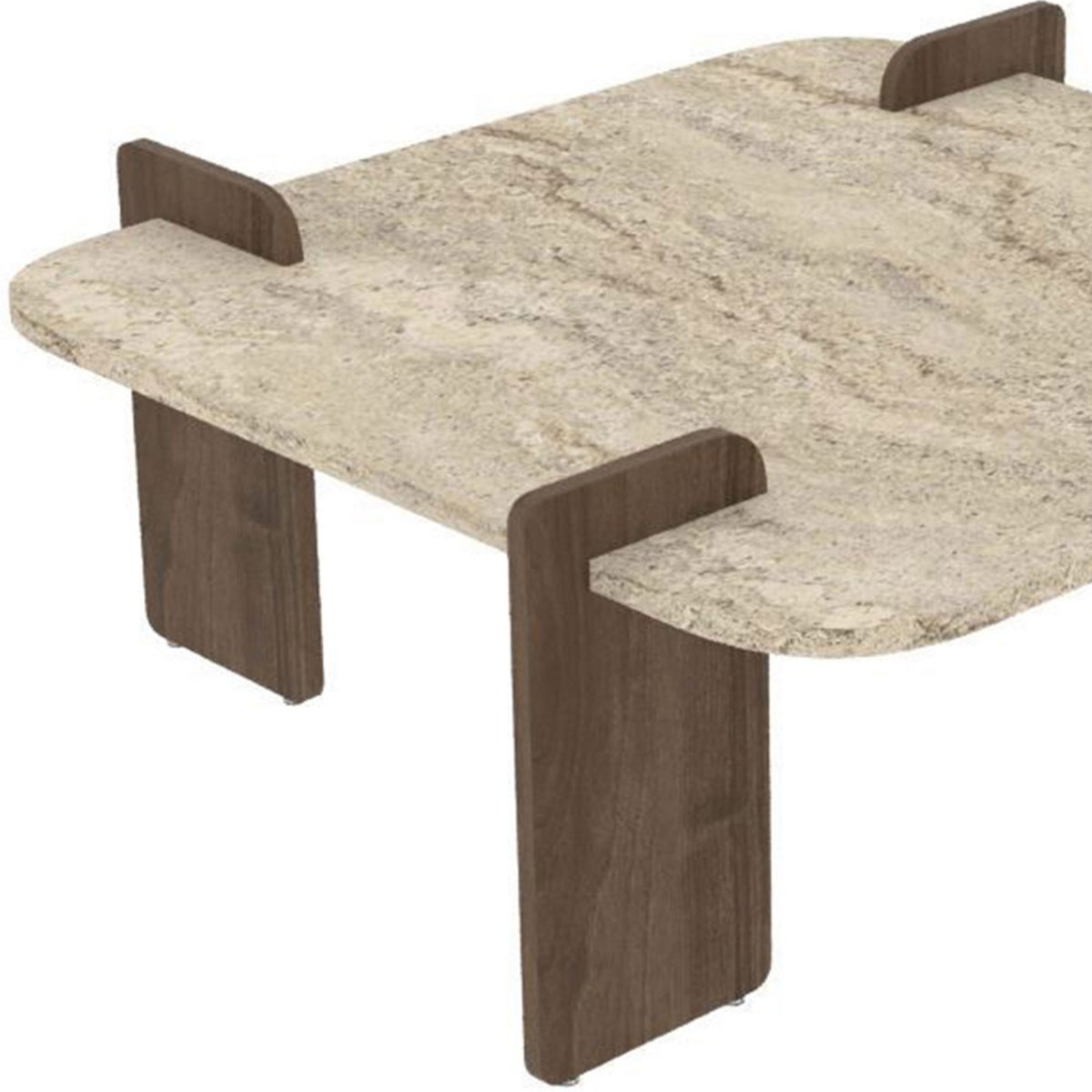 Table basse en bois et effet travertin 90x90cm- SOLENI beige, DRAWER