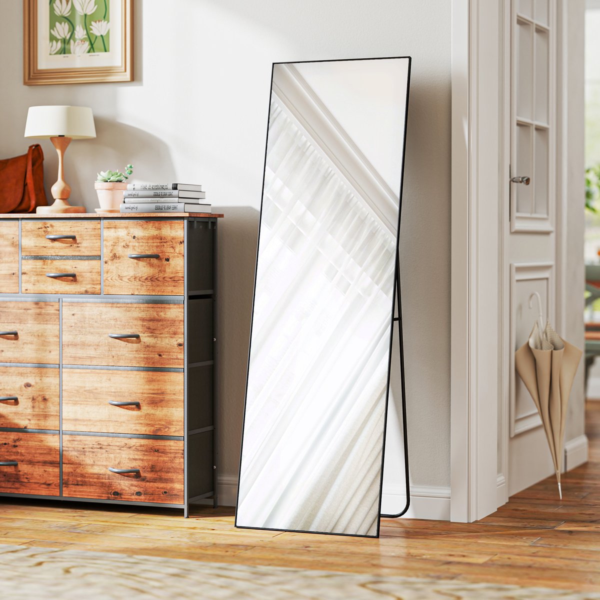 Miroir en pied Verre Noir noir, HOMCOM