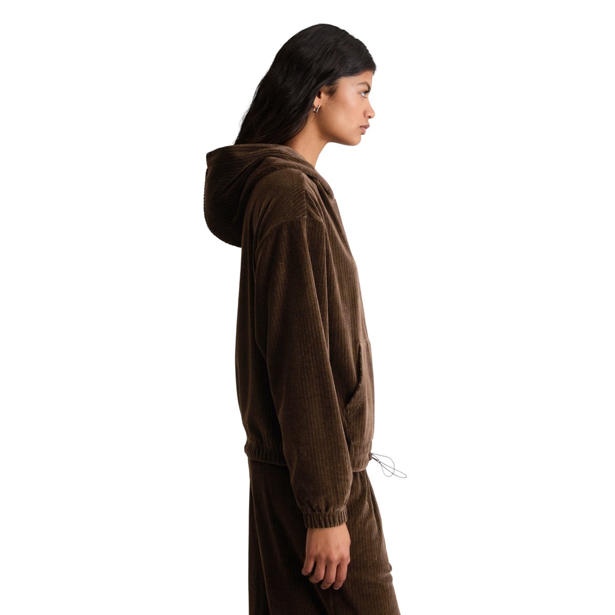Sweat à capuche en velours côtelé, coupe décontractée en mélange de coton bio marron, MARC O’POLO DENIM