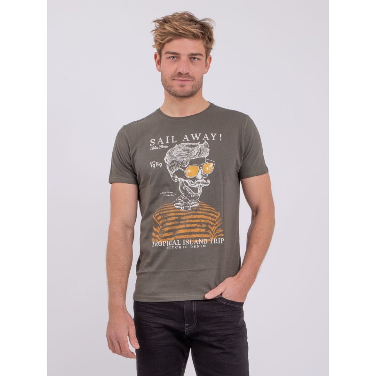 T-shirt Manches Courtes Col Rond Pur Coton Noumick kaki, RITCHIE