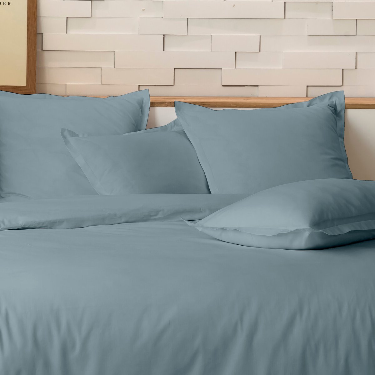 Parure housse de couette en percale de coton unie, MURA bleu azur, C DESIGN HOME TEXTILE