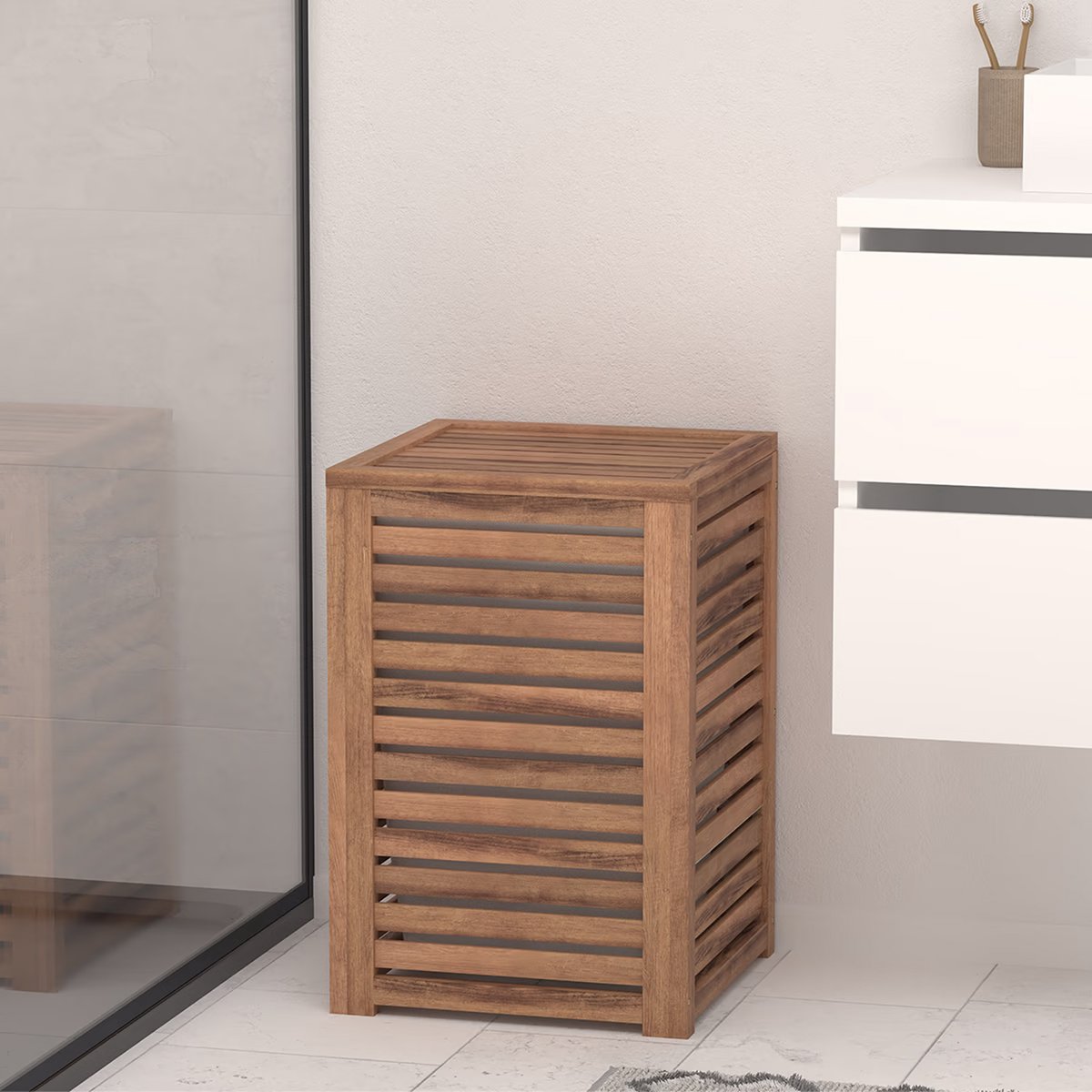 Panier à linge 65L en acacia BLACKACIA marron, 5FIVE SIMPLY SMART