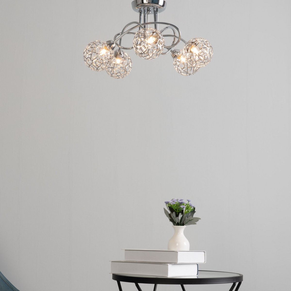 Plafonnier design à branches incurvées - APHYSE argenté / chromé, KOSILUM