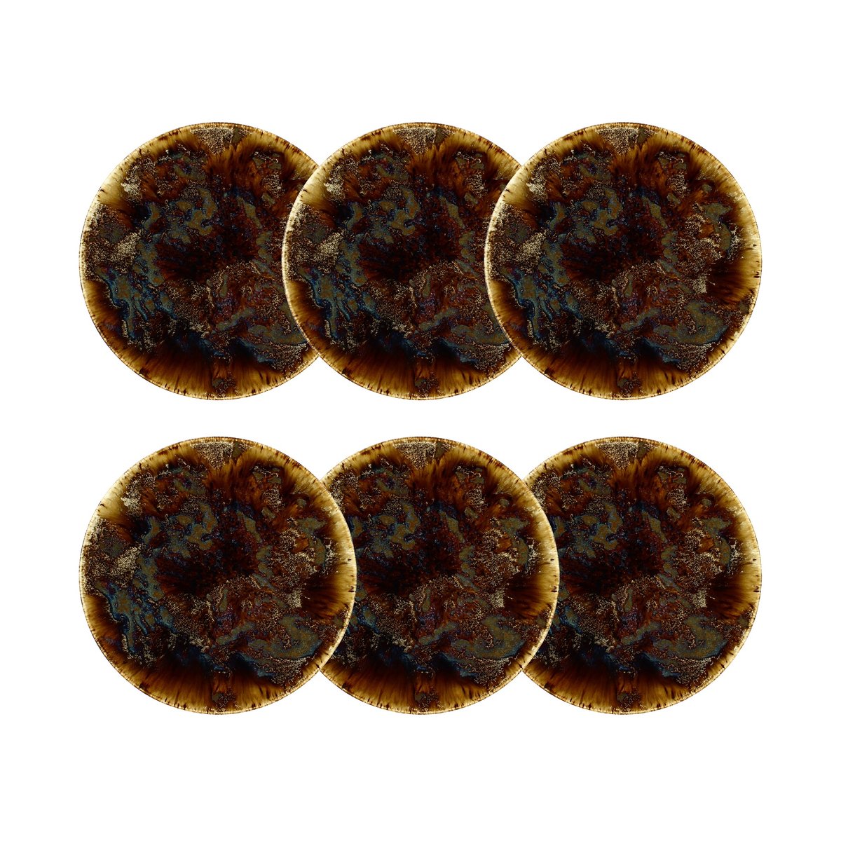 Lot de 6 assiettes à dessert en porcelaine 20cm, VOLCANO marron, NOVASTYL
