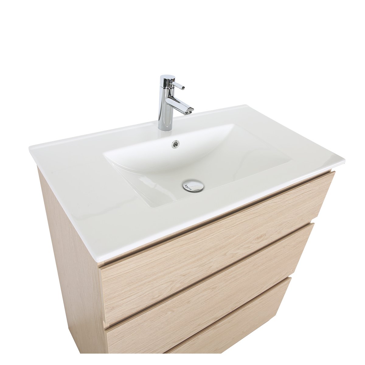 Meuble simple vasque 80cm - avec plan vasque céramique SORRENTO décor chêne, MOB IN