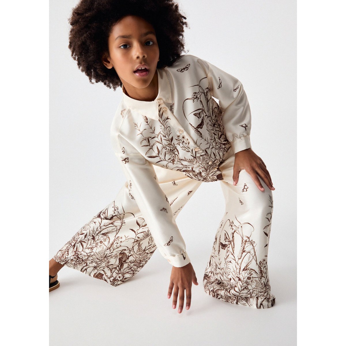Pantalon palazzo en satin imprimé crème, LIU JO