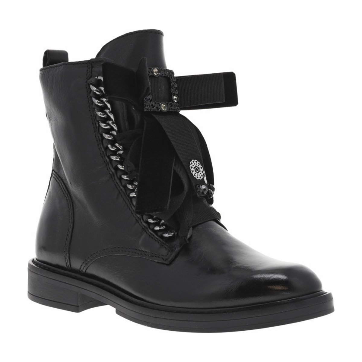 Boots en cuir à lacets, bijou noires, MJUS