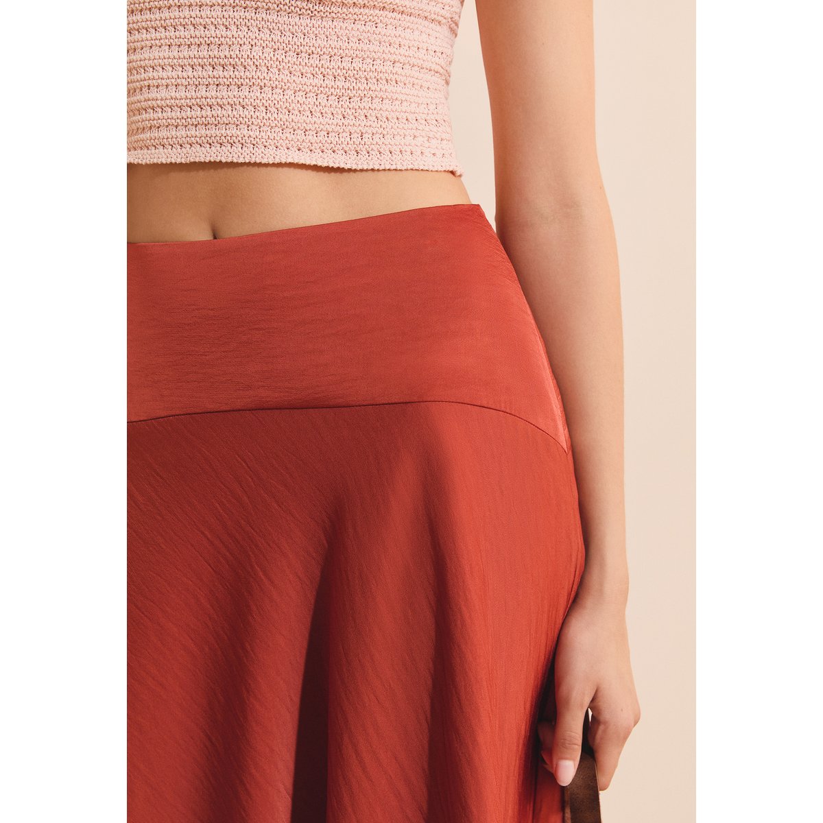 Jupe midi satinée RITA terracotta, ETAM