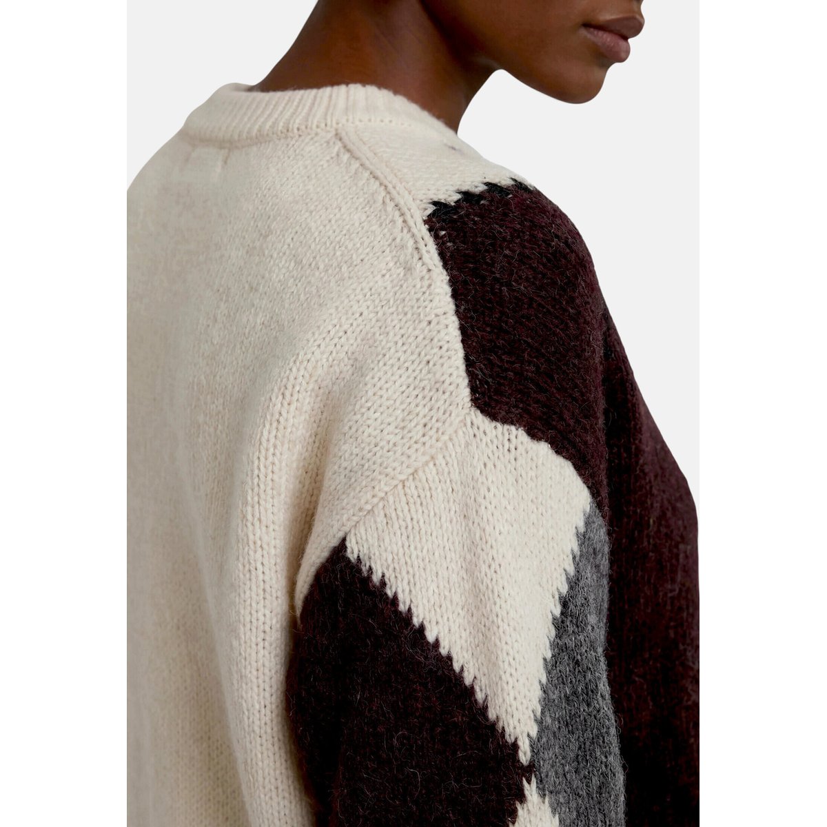 Pull-over en grosse maille à motif intarsia patch cream/brown, ZERO