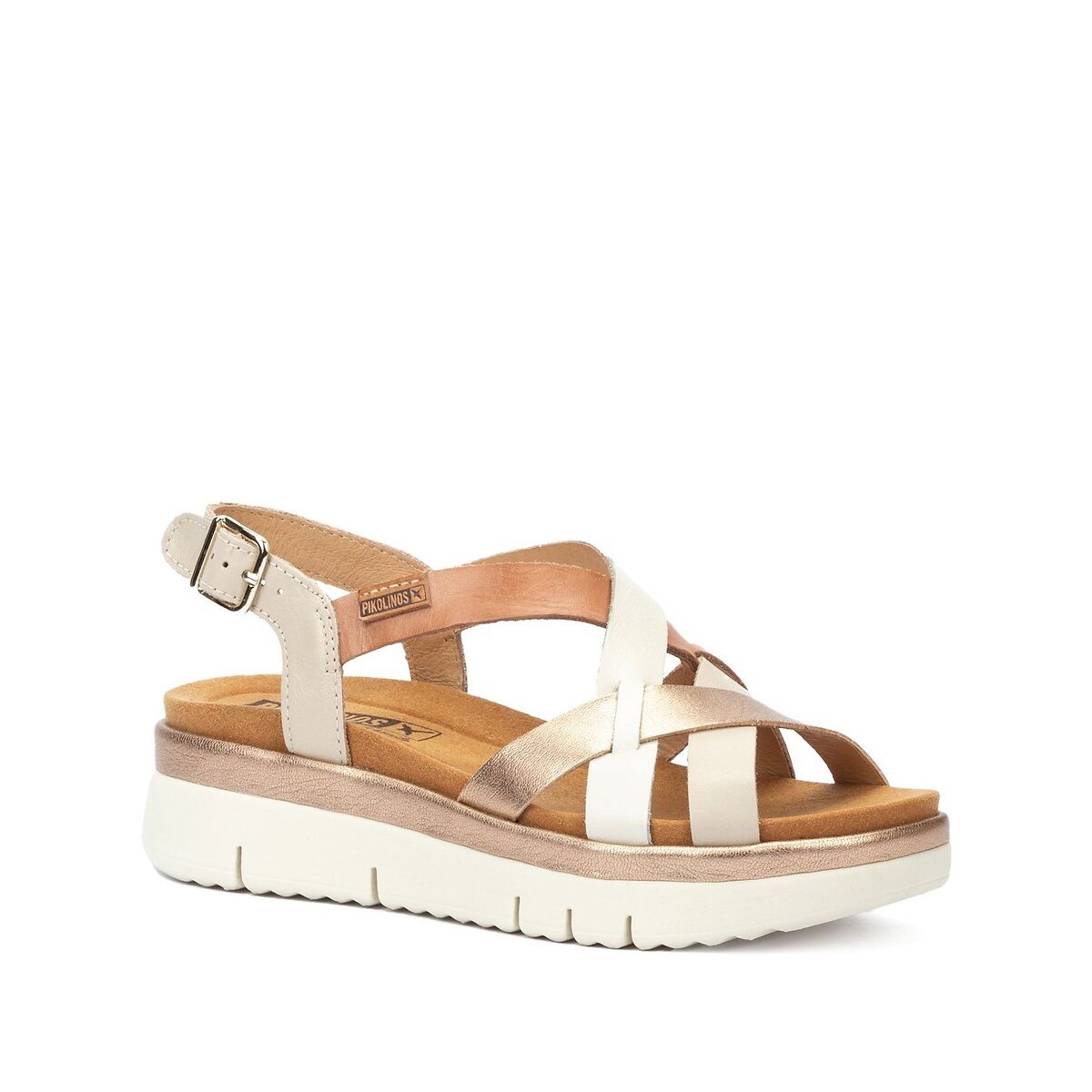 Sandales compensées en cuir Palma blanc, PIKOLINOS