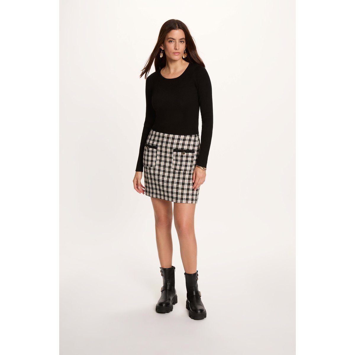 Robe courte tweed noir, MORGAN