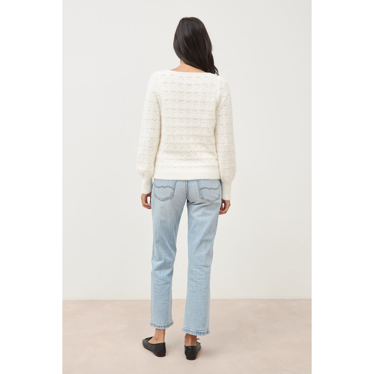 Pull manches longues col bateau ecru, BONOBO