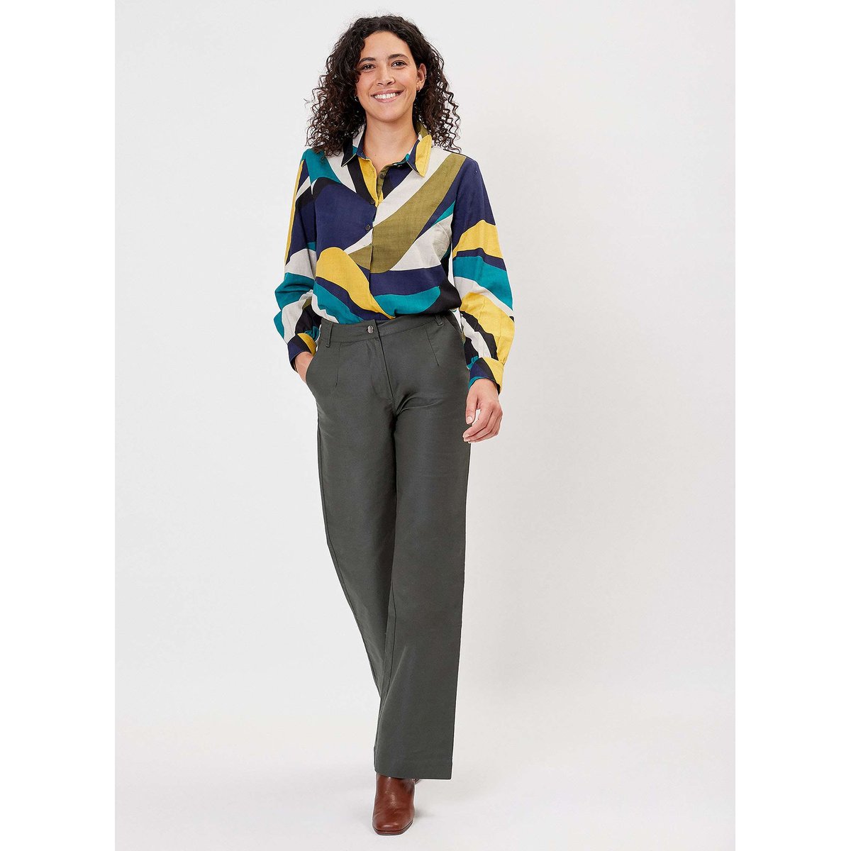 Pantalon large toile de coton bio ERNST vert forêt, LA FIANCÉE
