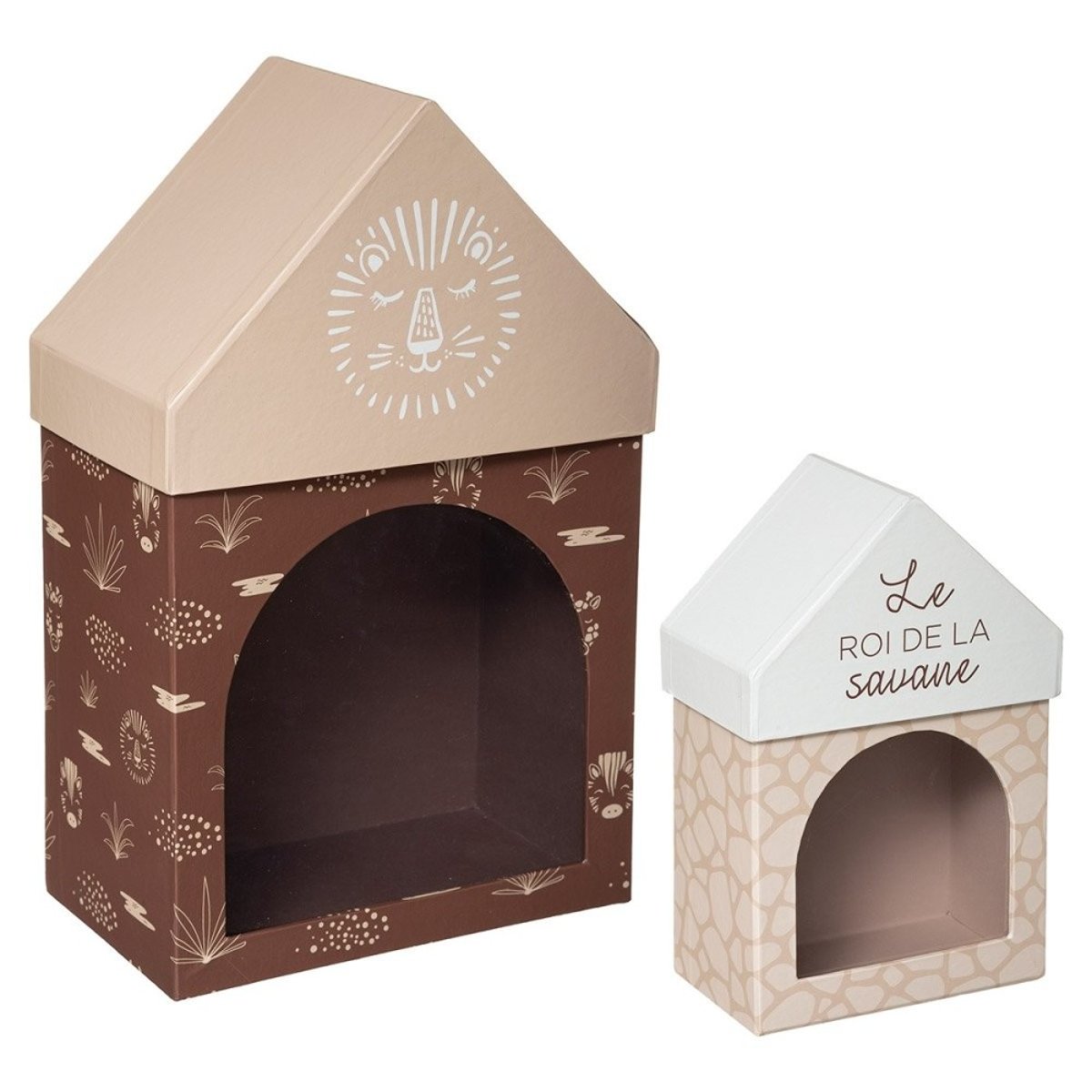 Lot De 2 Boites De Rangement Forme Hutte marron, ATMOSPHERA
