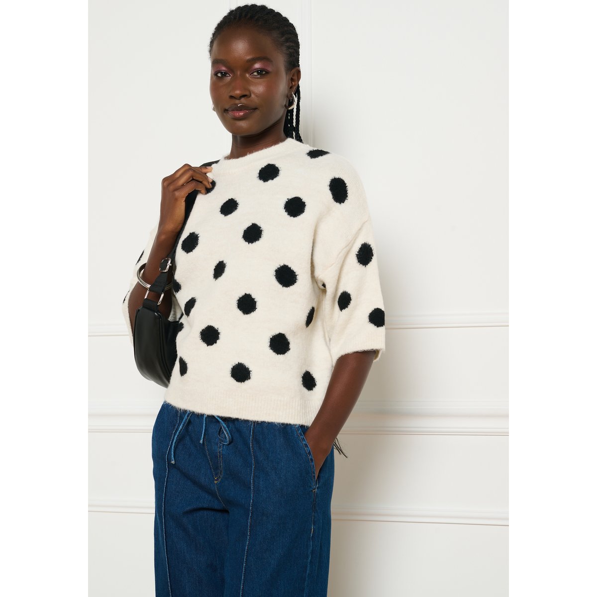 Pull jacquard à pois blanc vanille, LOLALIZA