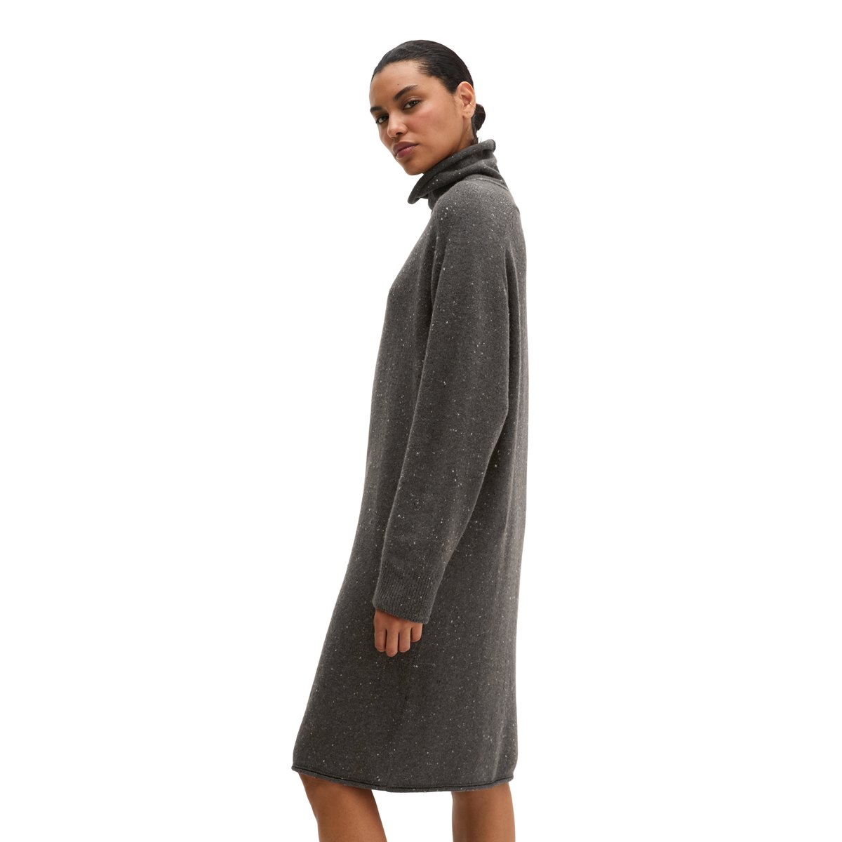 Robe en maille tweed, coupe classique en mélange de laine vierge marron foncé, MARC O'POLO
