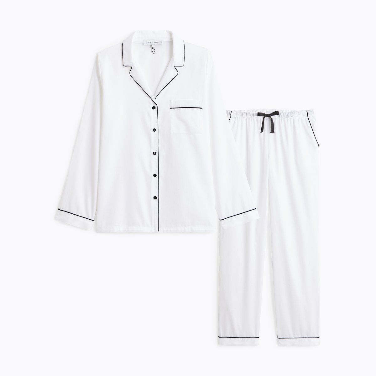 Pyjama col tailleur en satin ESSENTIEL UNI ecru, LAURENCE TAVERNIER
