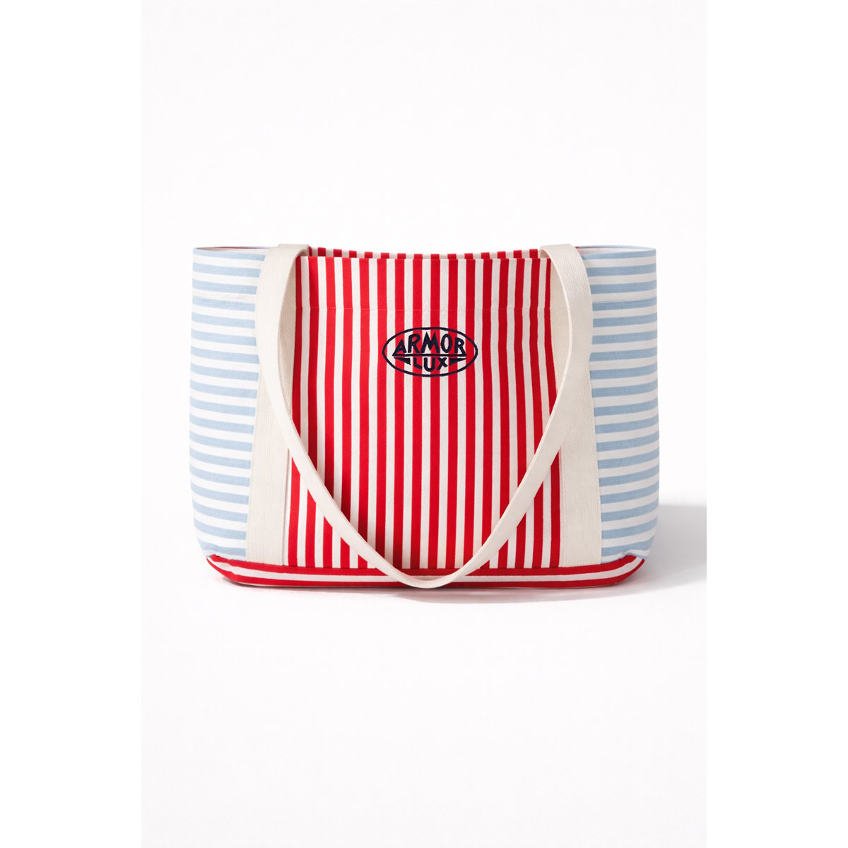 Sac de plage rayé en coton milk/placid blue/carminio, ARMOR-LUX