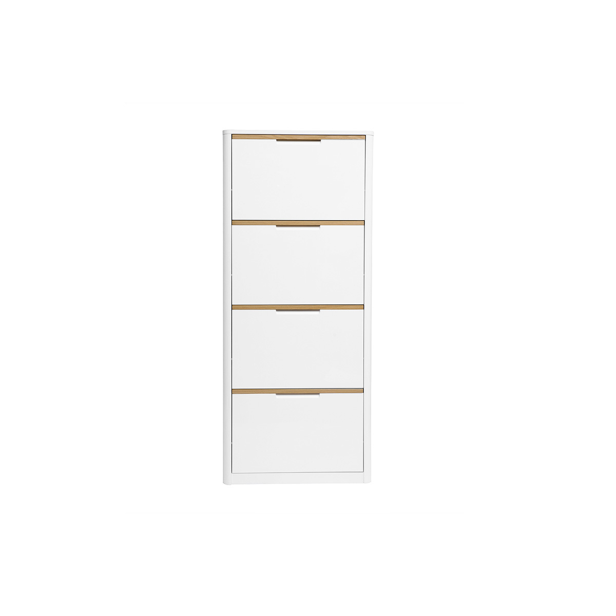 Meuble à chaussures 4 portes finition blanc laqué brillant L68 cm KIRK chêne clair, MILIBOO