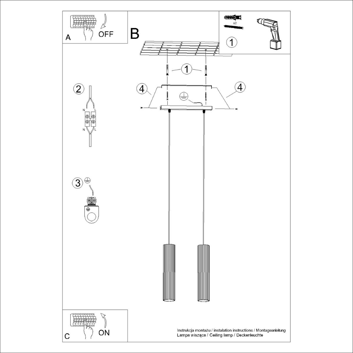 Suspension Aluminium Blanc GU10 2 Karbon blanc, EDEN
