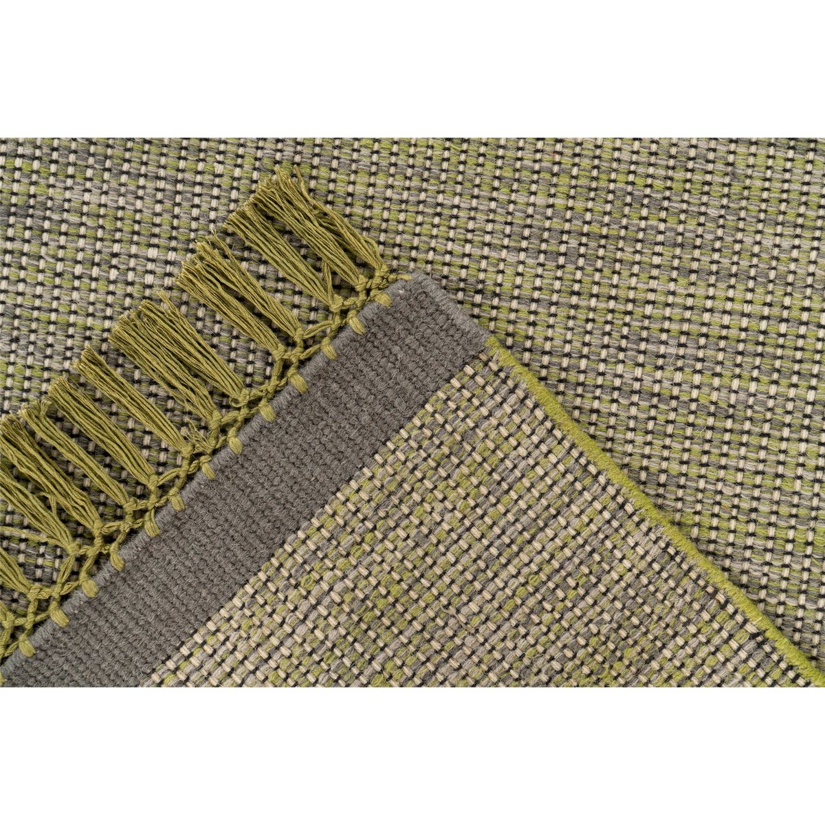 Tapis frangé en laine tissé main gris vert chiné naturel, ARTE ESPINA