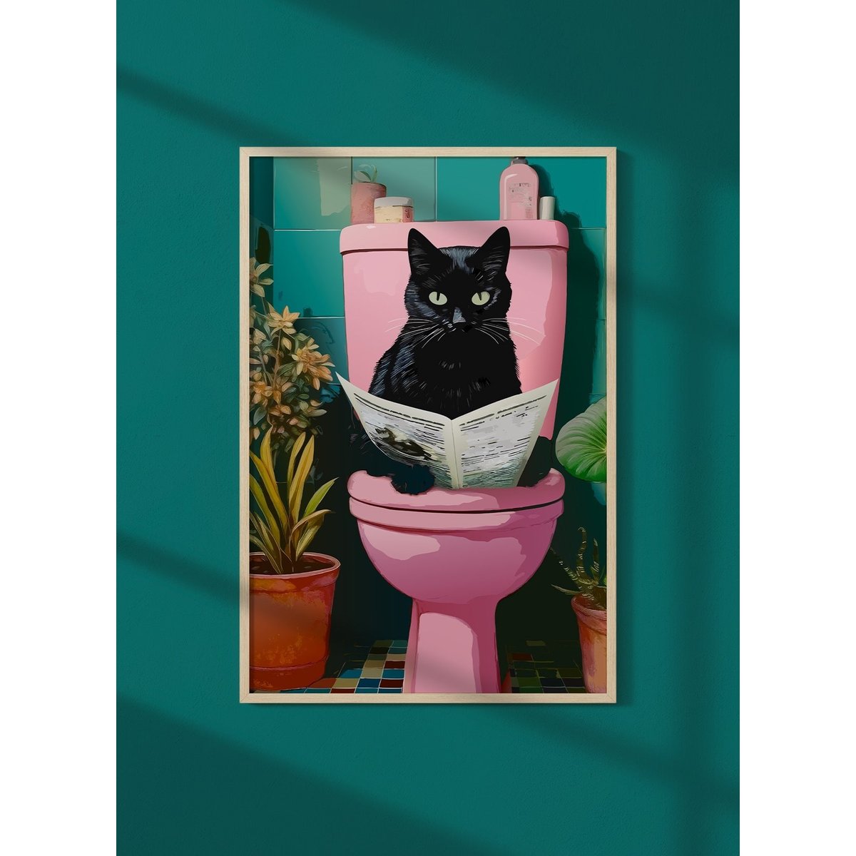 Affiche Chat noir toilettes blanc, L'AFFICHERIE