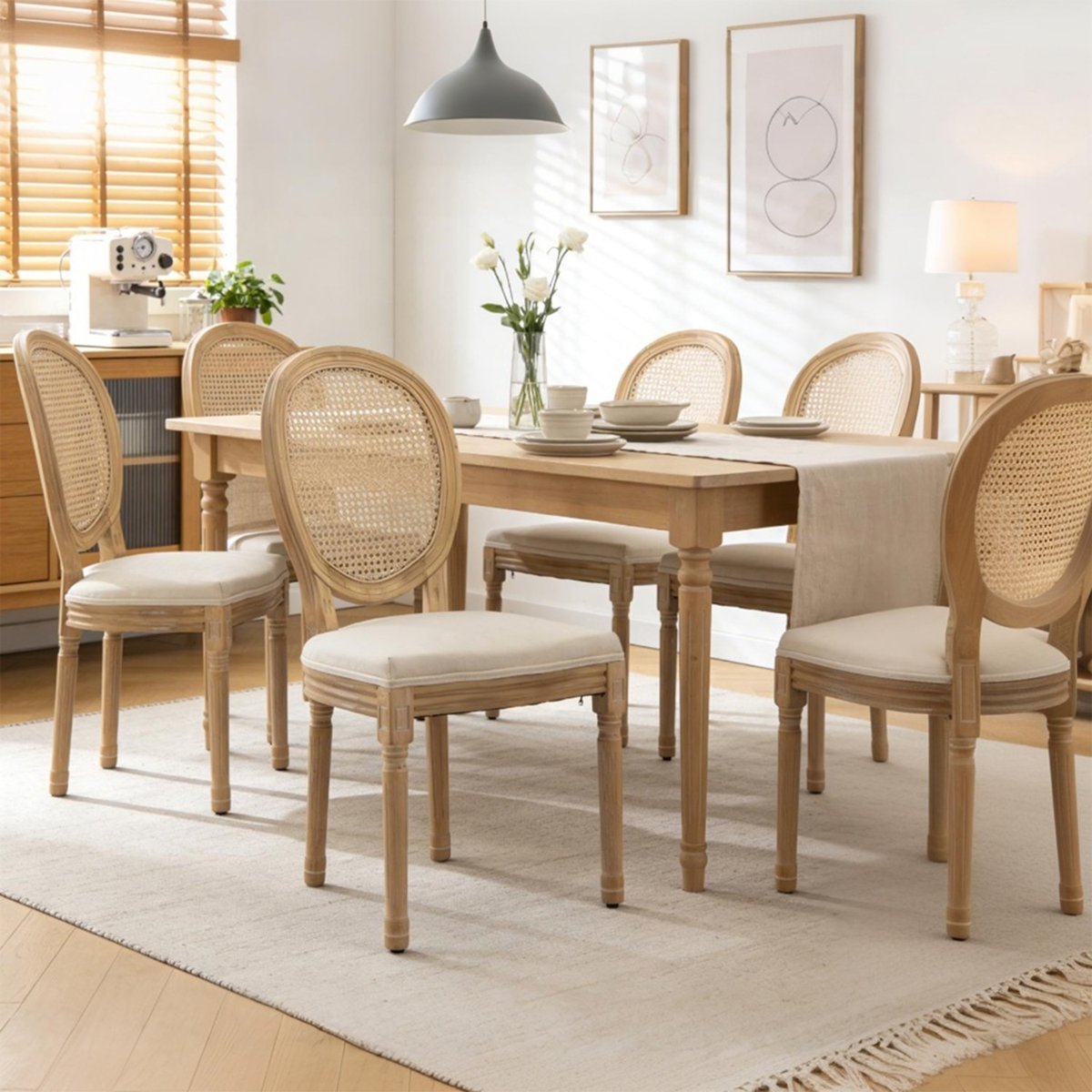 Lot de 6 chaises de salle à manger style classique en rotin, KOARAT beige, MEUBLES COSY