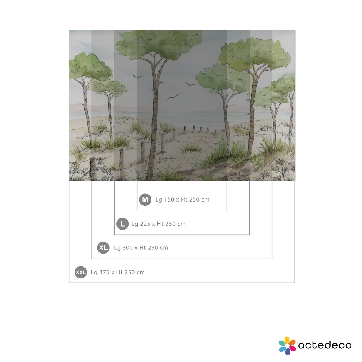 Papier peint panoramique Paysage vue des pins, Vert 150 x 250cm couleurs, ACTE DECO