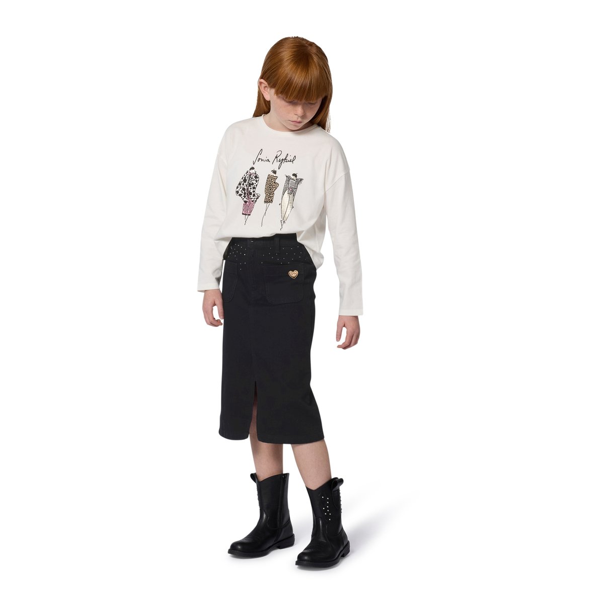 Jupe midi en denim black, SONIA RYKIEL ENFANT