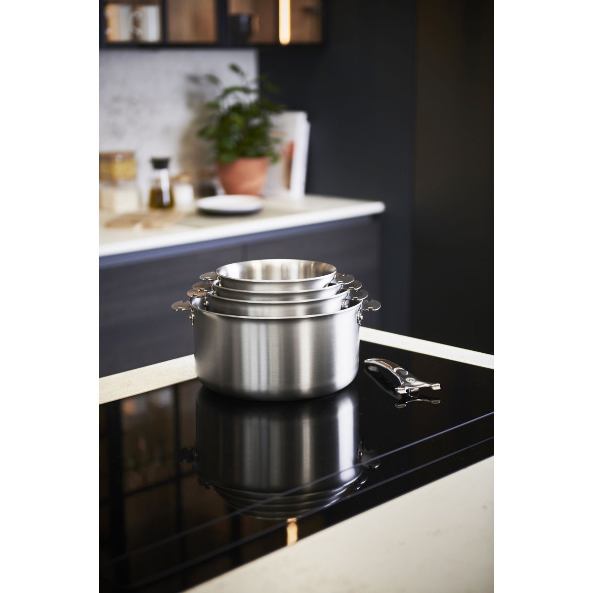 Batterie de 2 casseroles ø16-20 cm + poignée alchimy loqy gris, DE BUYER