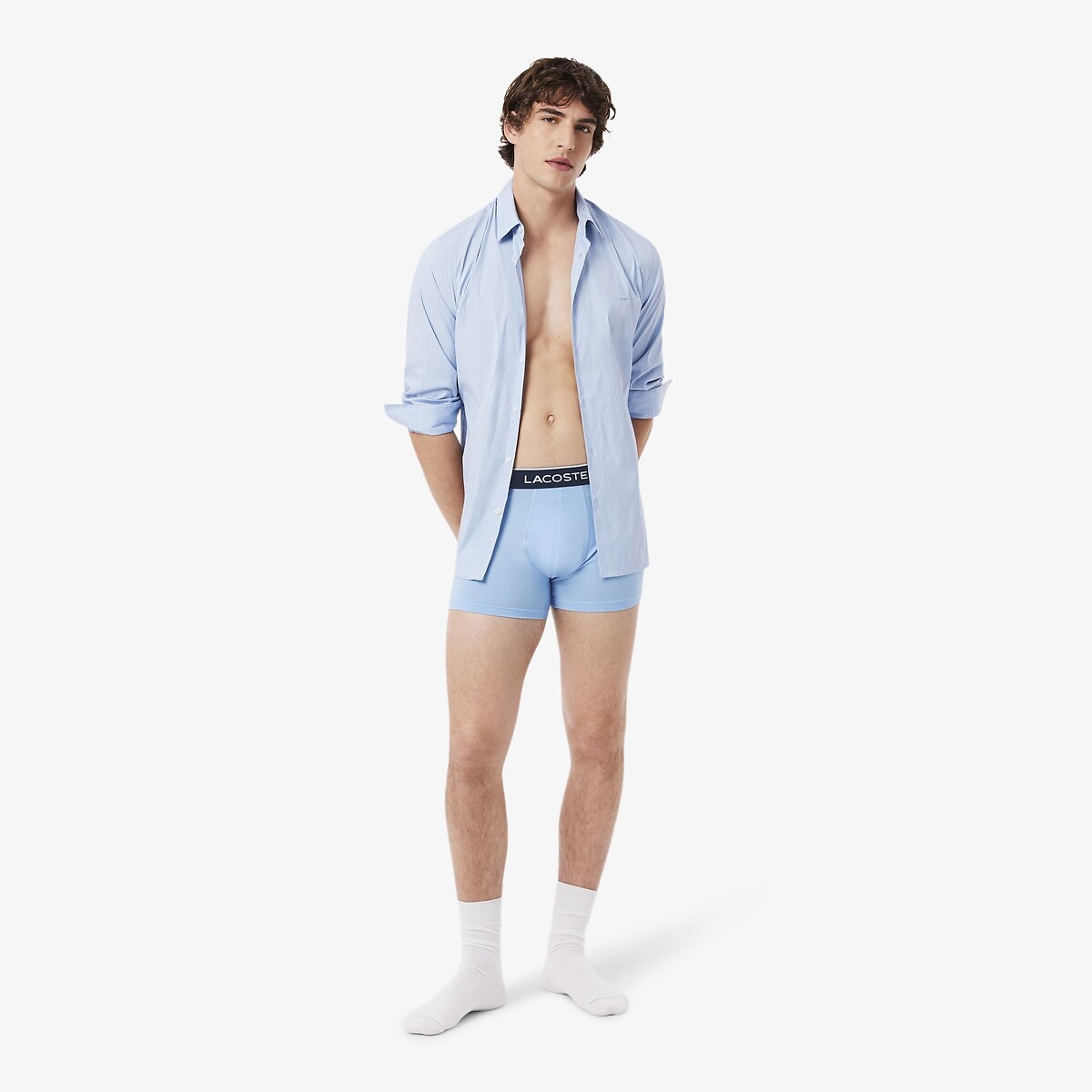 Confezione da 3 boxer in microfibra blu, LACOSTE